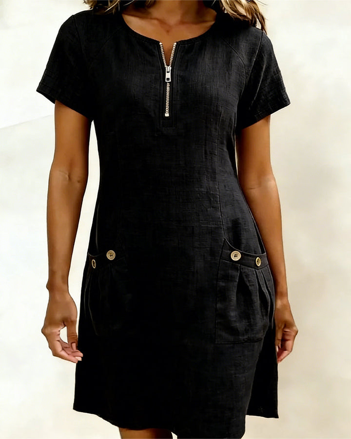 Cotton Dress with Zip Pocket