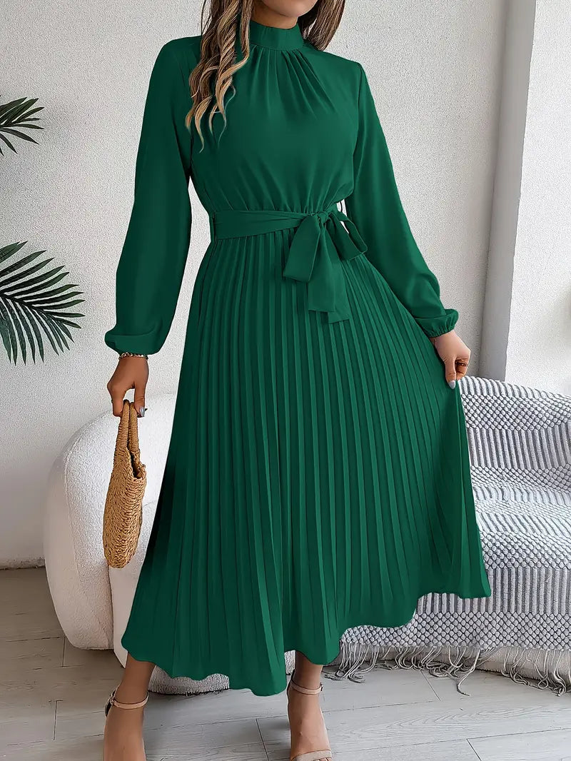 Isabella | Long-Sleeve Belted Waist Midi Dress