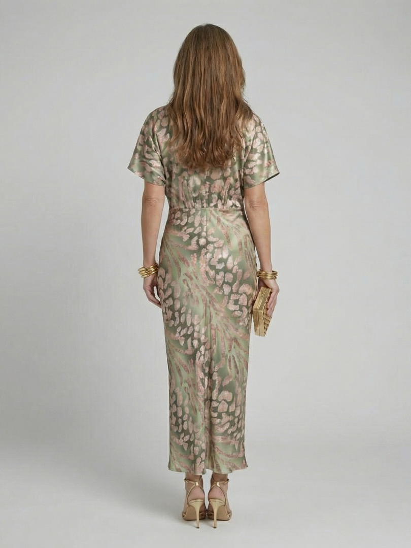 Coralie | Midi Dress with Abstract Print, V-Neck, and Twisted Waist