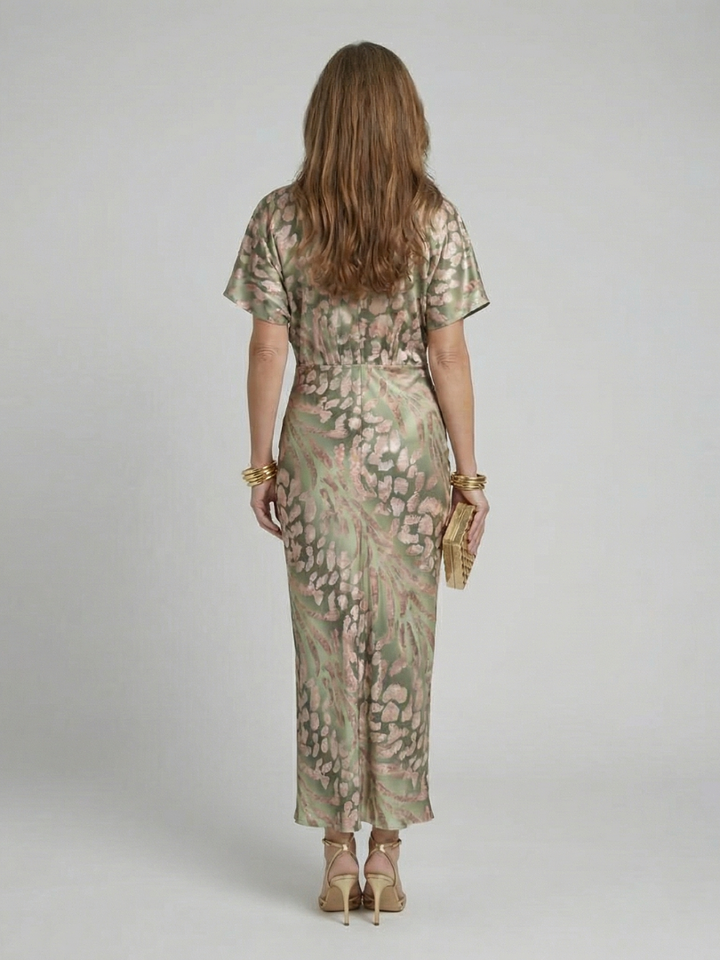 Coralie | Midi Dress with Abstract Print, V-Neck, and Twisted Waist