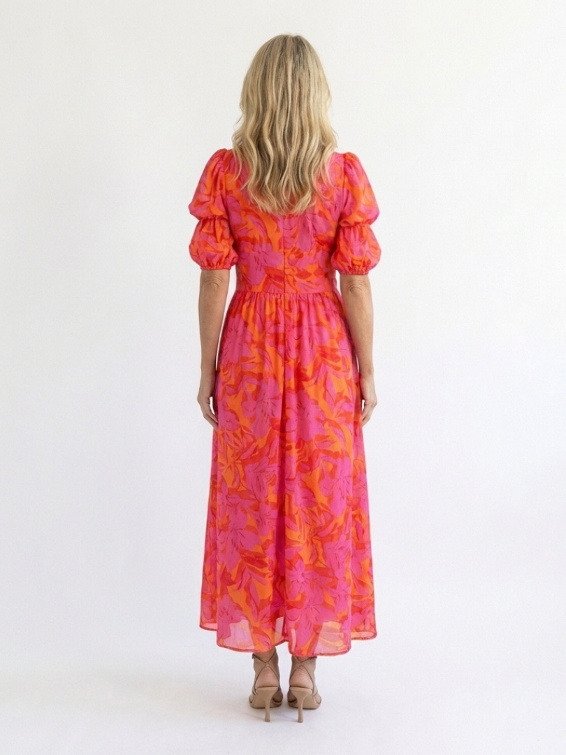 Willow | Midi Dress with Puff Sleeves and Floral V-Neck