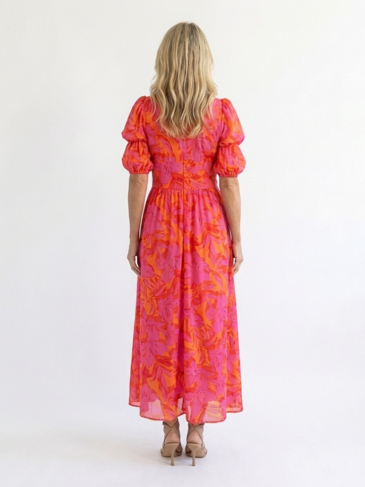 Willow | Midi Dress with Puff Sleeves and Floral V-Neck
