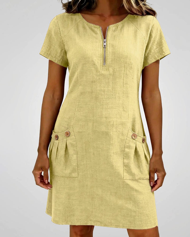 Cotton Dress with Zip Pocket