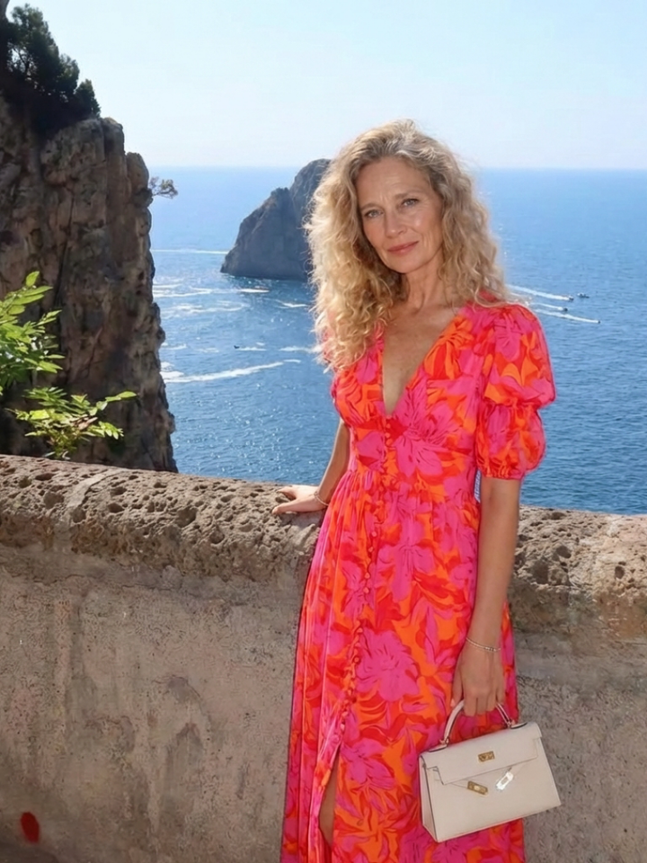 Willow | Midi Dress with Puff Sleeves and Floral V-Neck