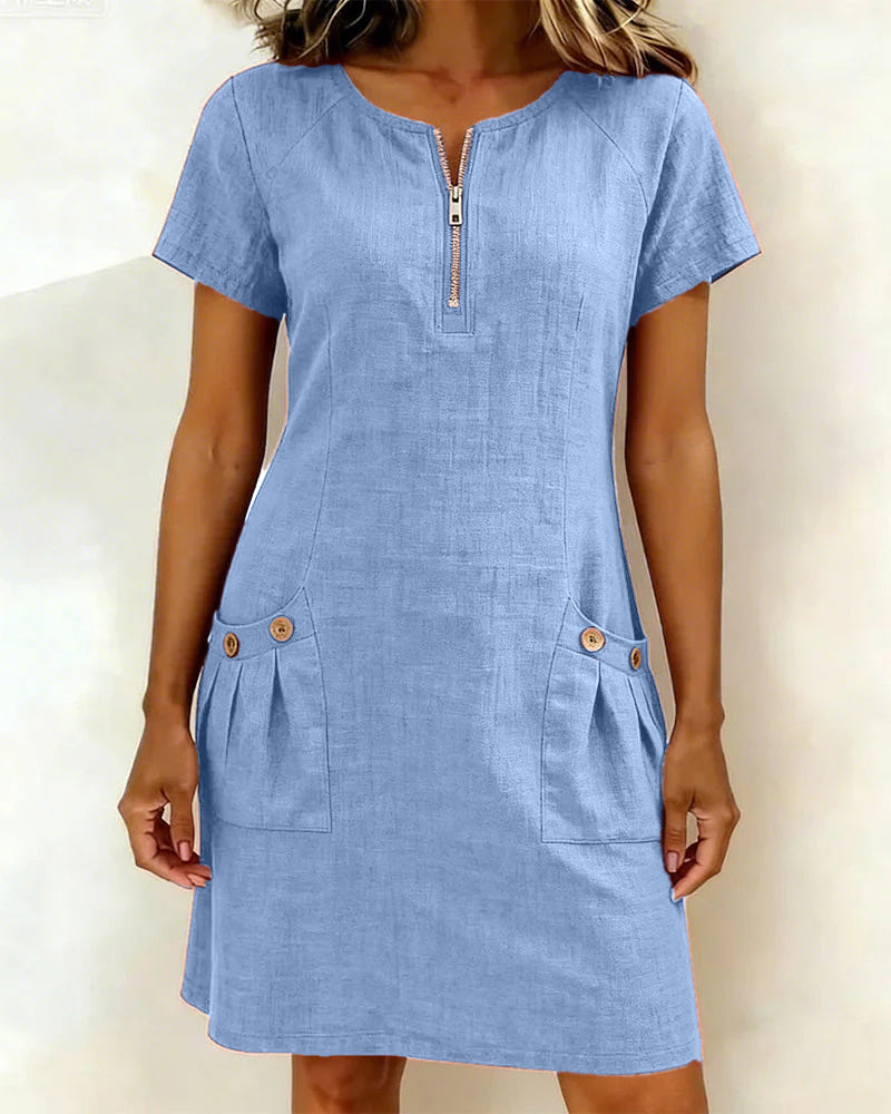 Cotton Dress with Zip Pocket