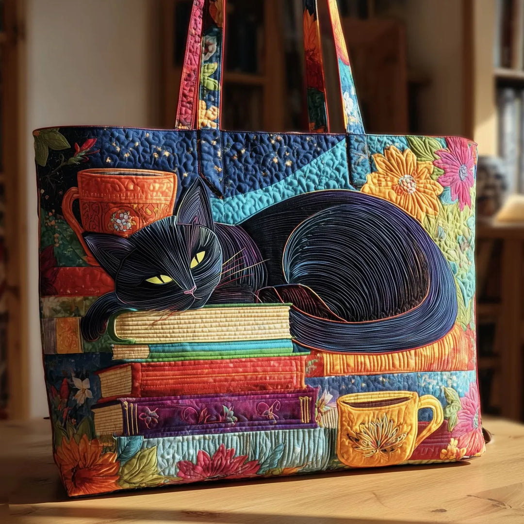 Craft Tote - Black Cat with Books and Mugs