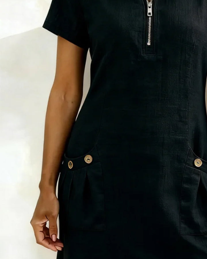 Cotton Dress with Zip Pocket