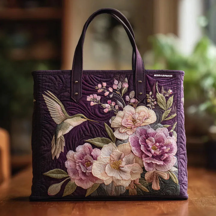 Padded Artisan Tote Bag - Hummingbirds and Orchids