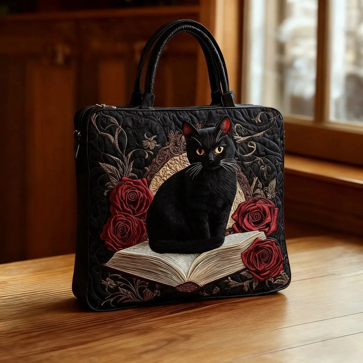 Padded Artisan Bag - Black Cat on Books