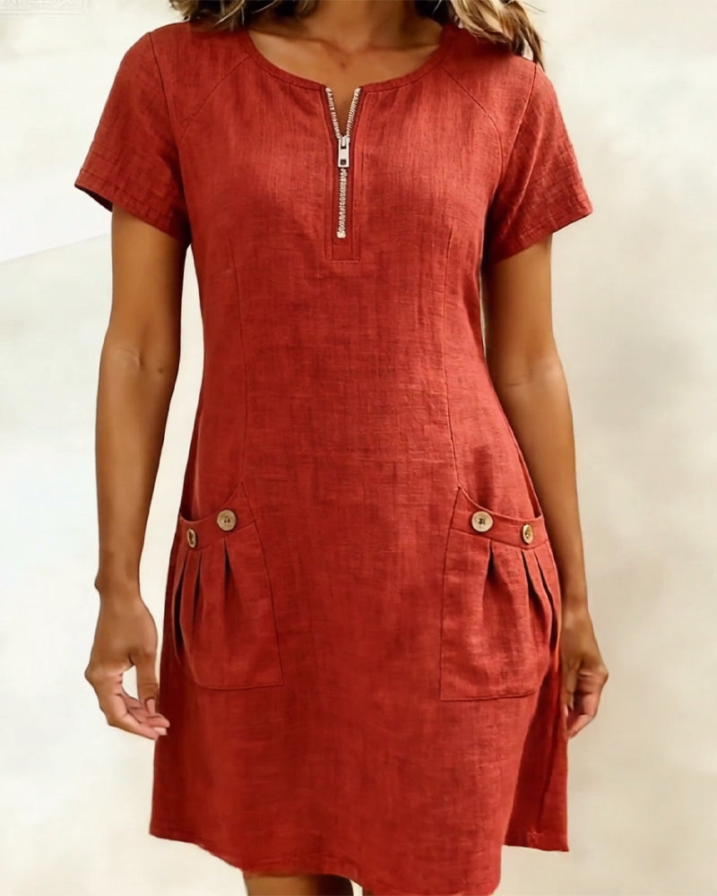 Cotton Dress with Zip Pocket