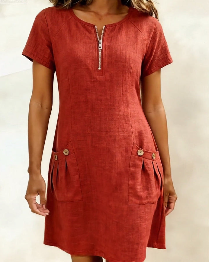 Cotton Dress with Zip Pocket
