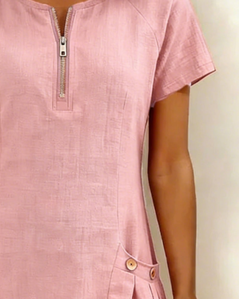 Cotton Dress with Zip Pocket