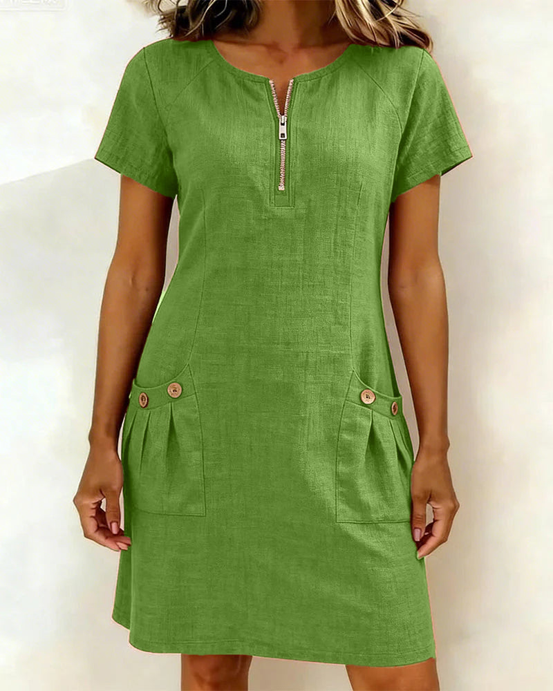 Cotton Dress with Zip Pocket