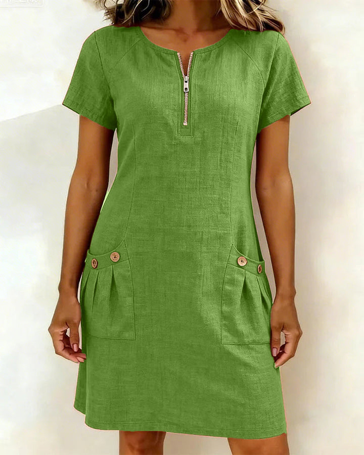 Cotton Dress with Zip Pocket