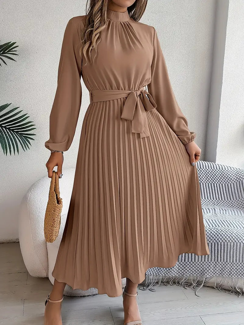 Isabella | Long-Sleeve Belted Waist Midi Dress