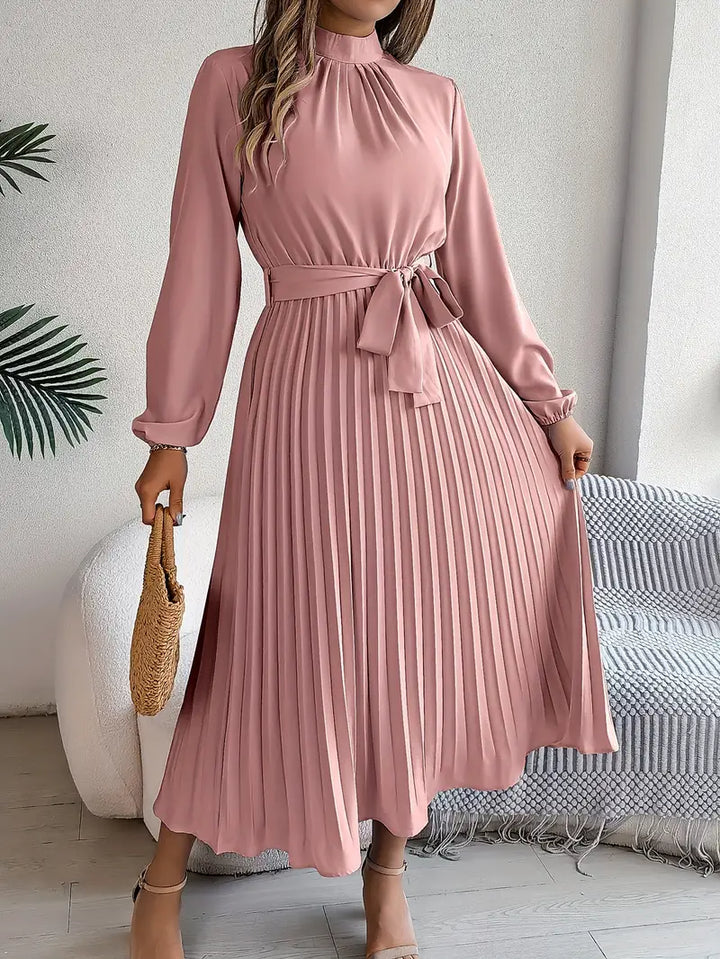 Isabella | Long-Sleeve Belted Waist Midi Dress