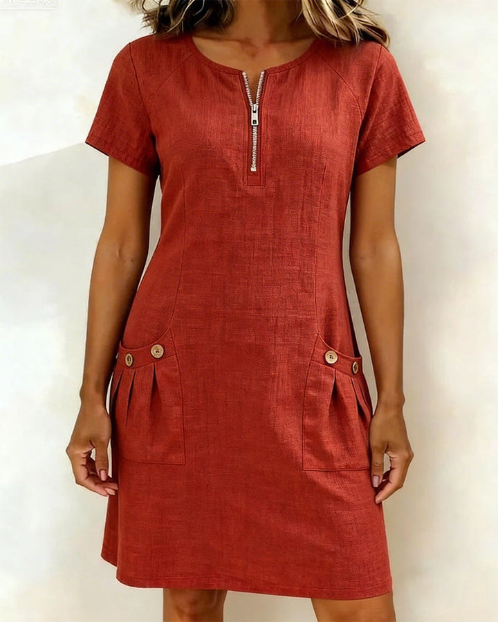 Cotton Dress with Zip Pocket