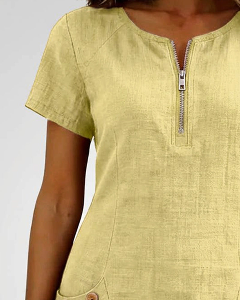 Cotton Dress with Zip Pocket