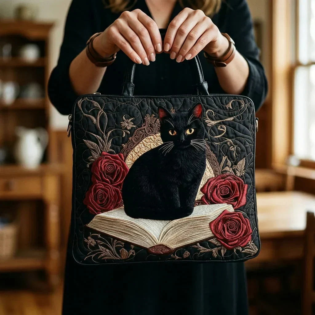 Padded Artisan Bag - Black Cat on Books