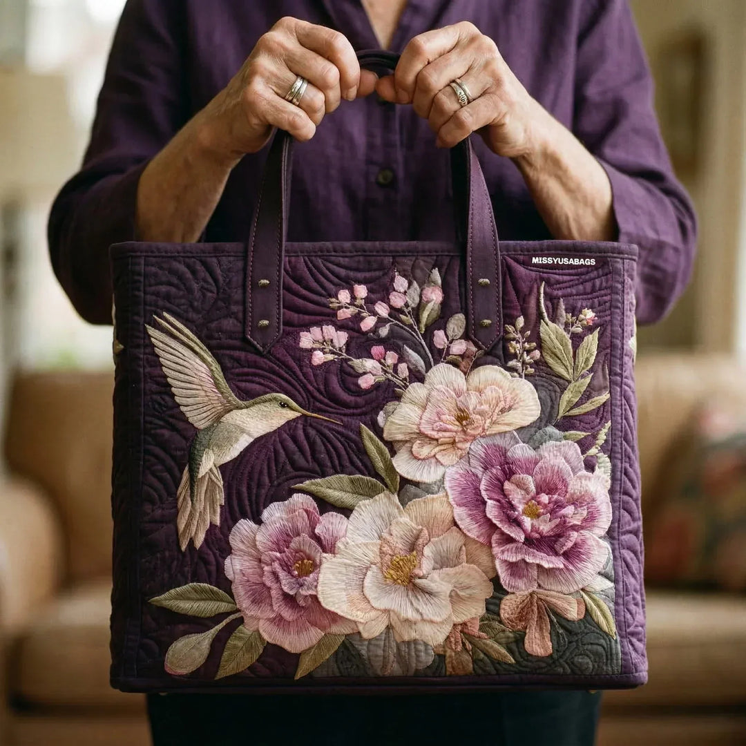 Padded Artisan Tote Bag - Hummingbirds and Orchids