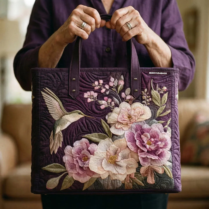 Padded Artisan Tote Bag - Hummingbirds and Orchids