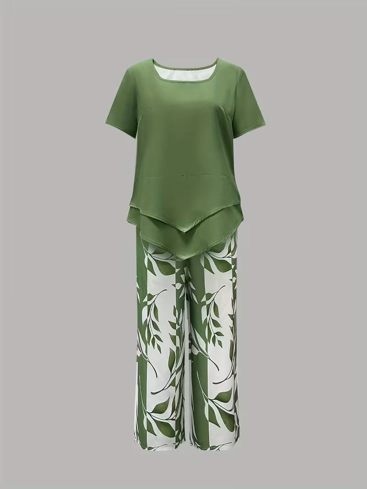 Yvette | Casual Leaf Print Two Piece Set