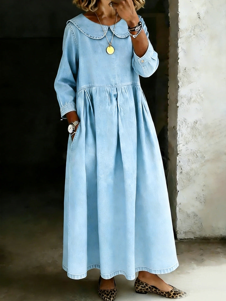 Melissa | Denim dress with long sleeves and round neck