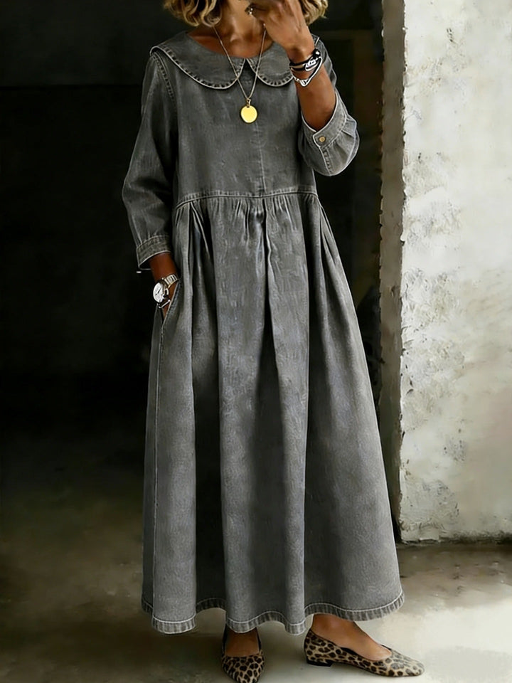 Melissa | Denim dress with long sleeves and round neck