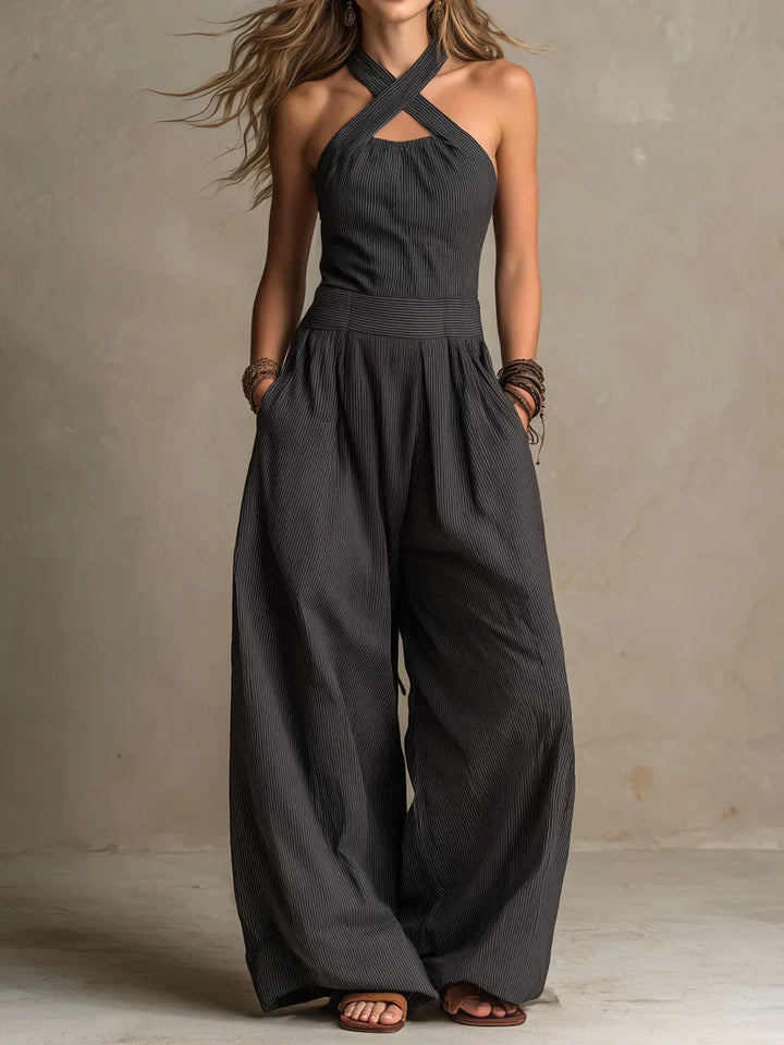 Bianca | Elegant Linen-Cotton Jumpsuit with Crossover Neckline