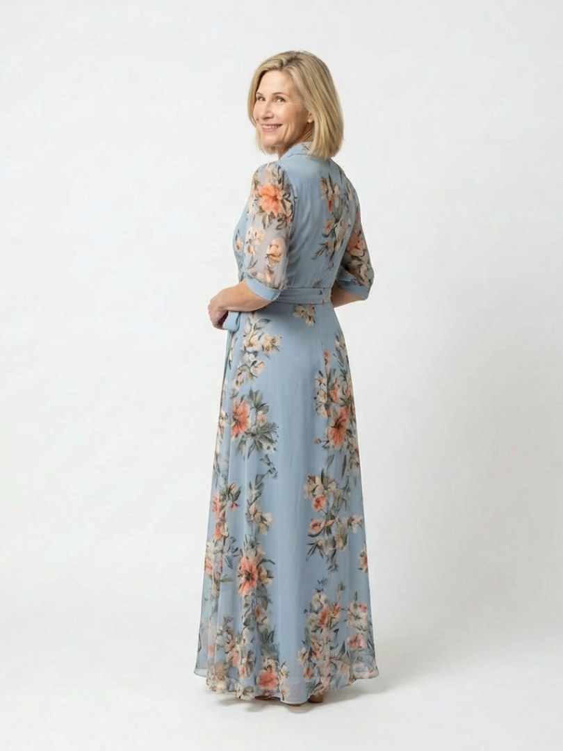Elowen | Floral V-Neck Maxi Wrap Dress
