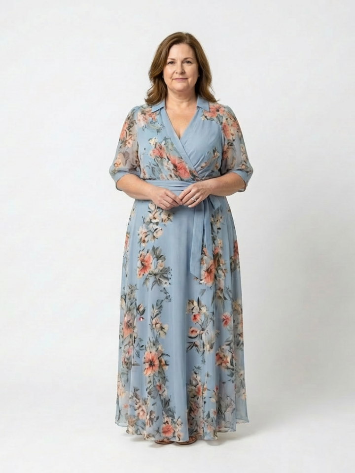 Elowen | Floral V-Neck Maxi Wrap Dress