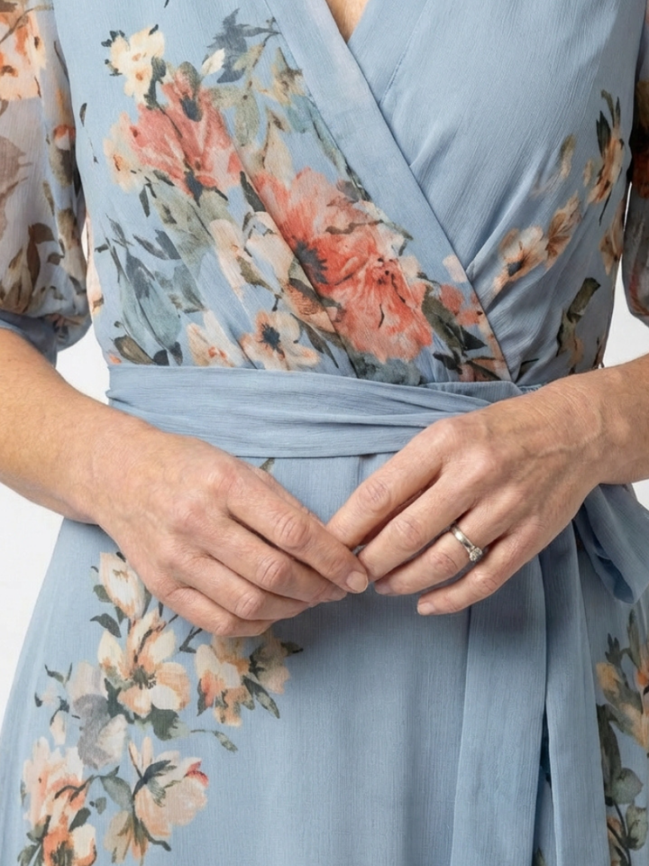 Elowen | Floral V-Neck Maxi Wrap Dress