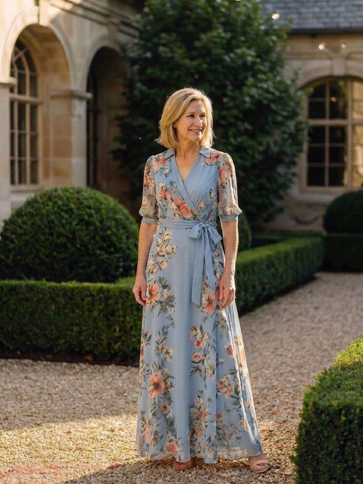 Elowen | Floral V-Neck Maxi Wrap Dress
