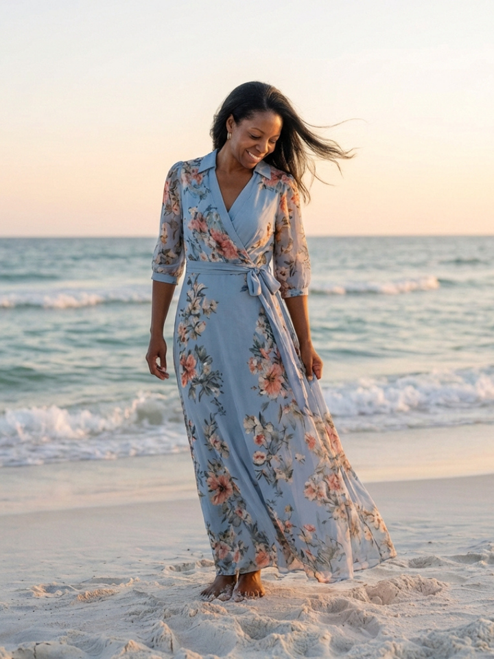 Elowen | Floral V-Neck Maxi Wrap Dress