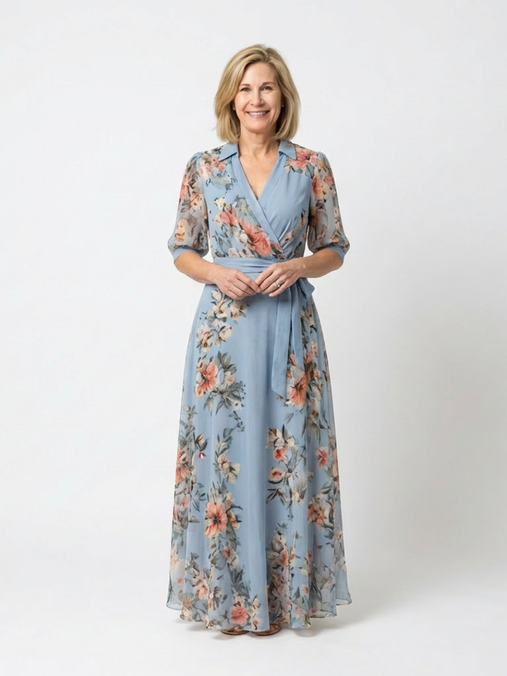 Elowen | Floral V-Neck Maxi Wrap Dress